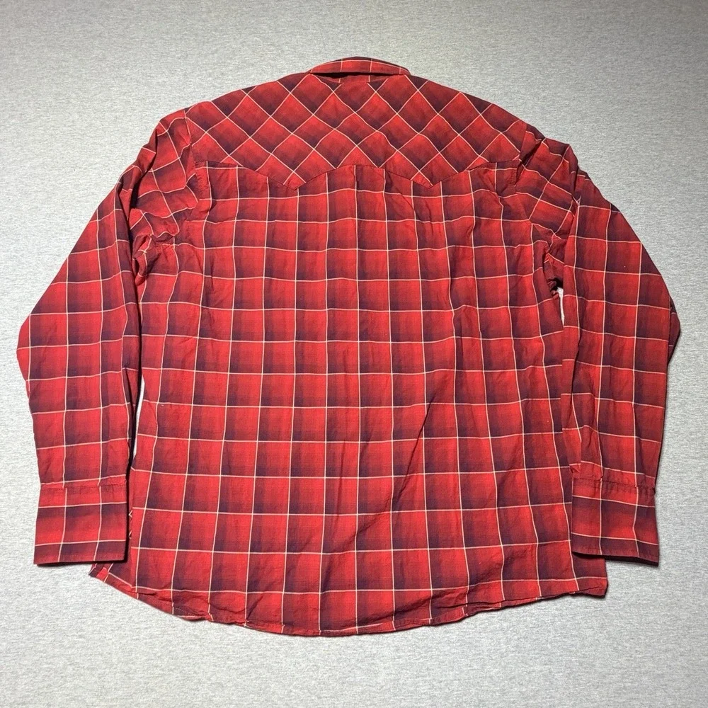 Wrangler Retro Shirt 2XLT Blue Red Western Pearl Snap Sawtooth Pocket - Mens 2XT